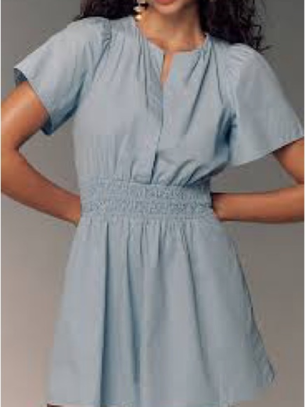 Anthropologie Light Blue Smocked-Waist Mini Dress